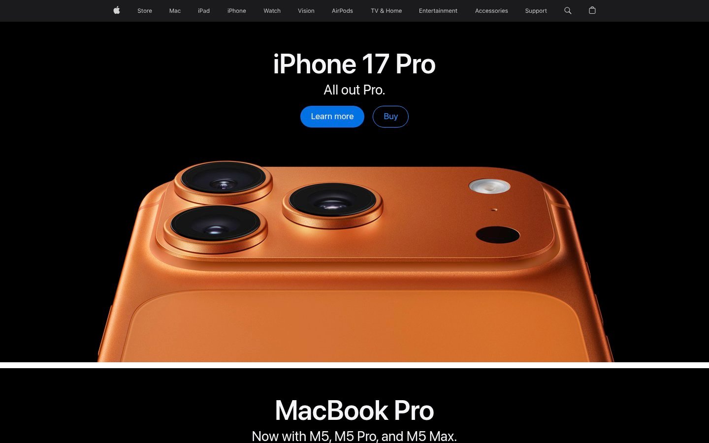 Screenshot of the apple.com homepage