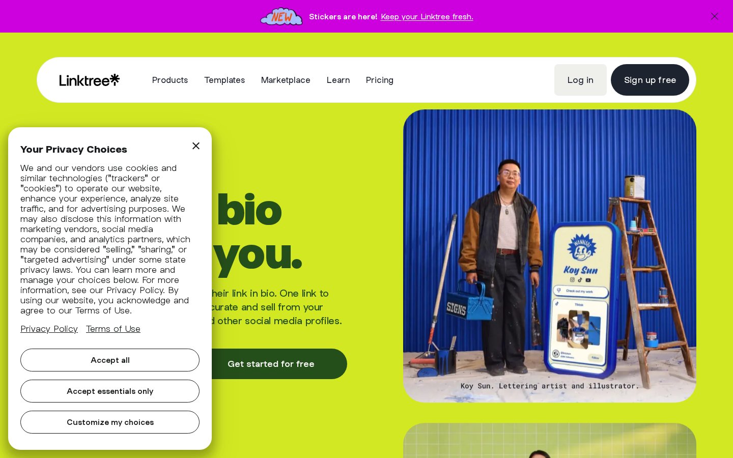 Screenshot of the linktr.ee homepage