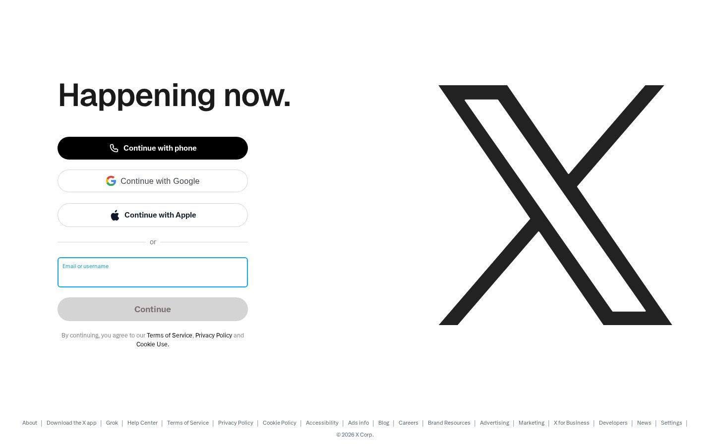 Screenshot of the x.com homepage