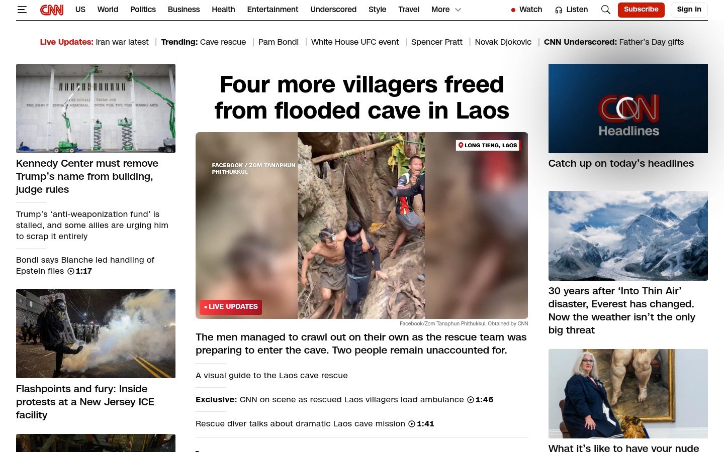 Screenshot of the cnn.com homepage