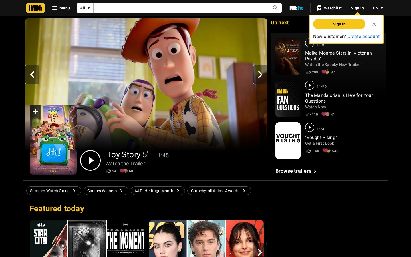 Screenshot of the imdb.com homepage