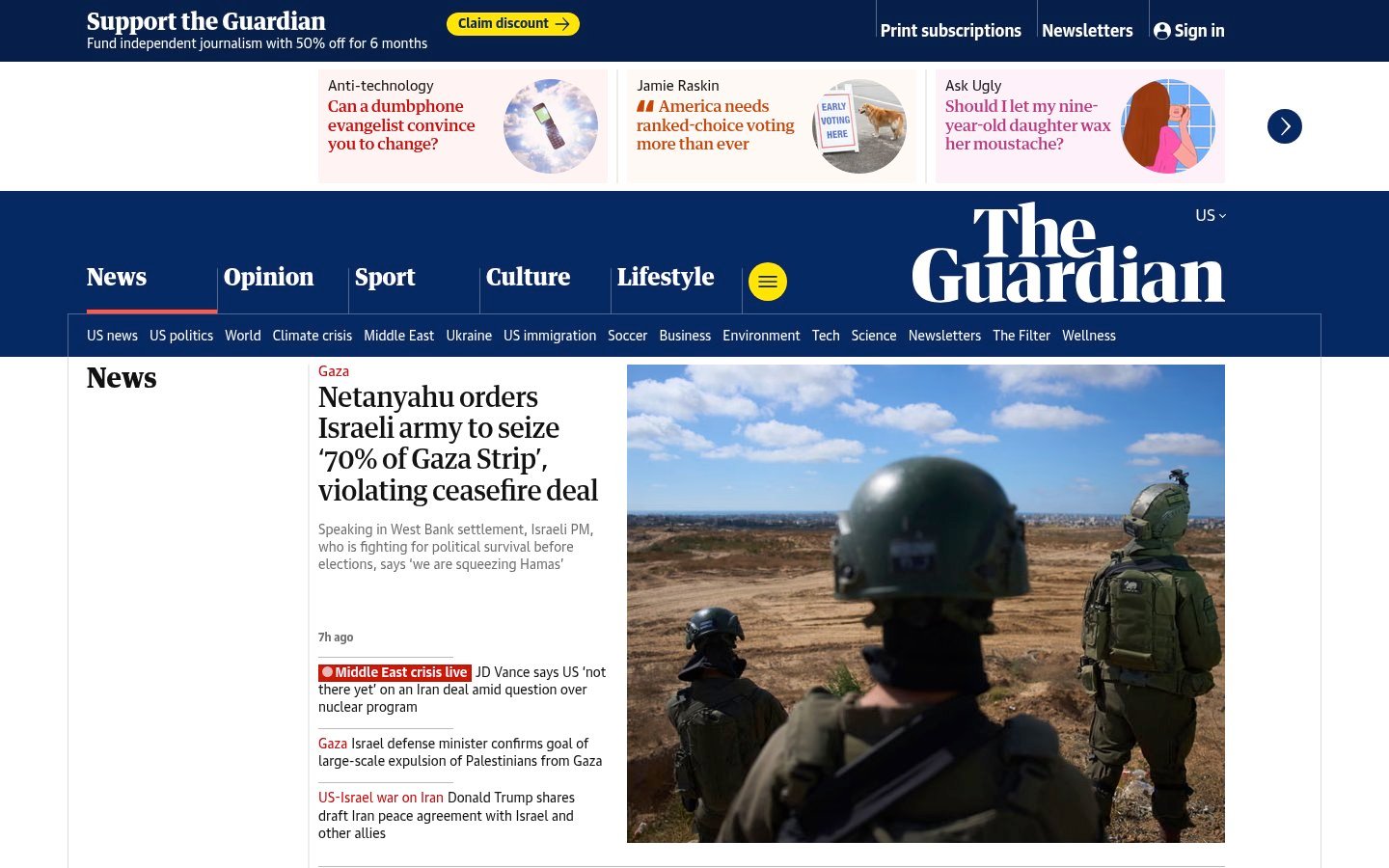 Screenshot of the theguardian.com homepage