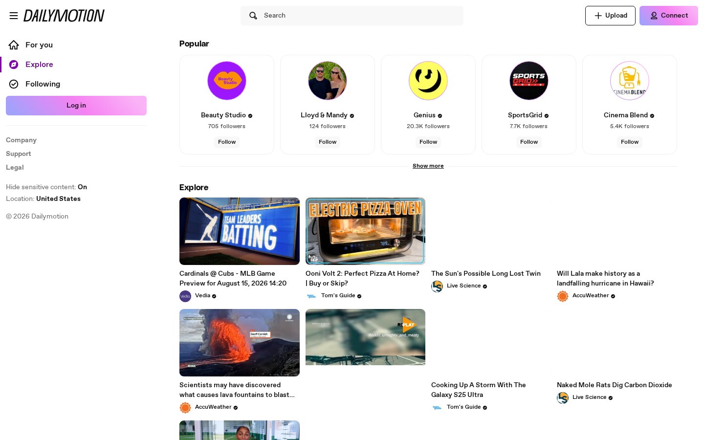 Screenshot of the dailymotion.com homepage