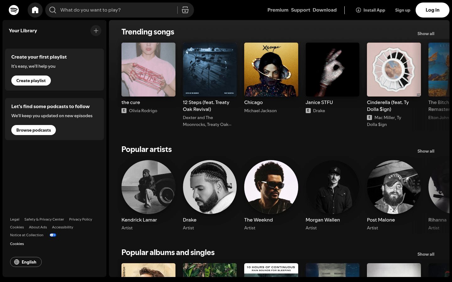 Screenshot of the spotify.com homepage