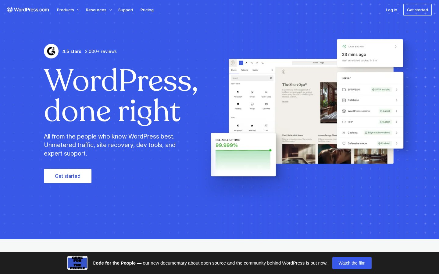 Screenshot of the wp.com homepage