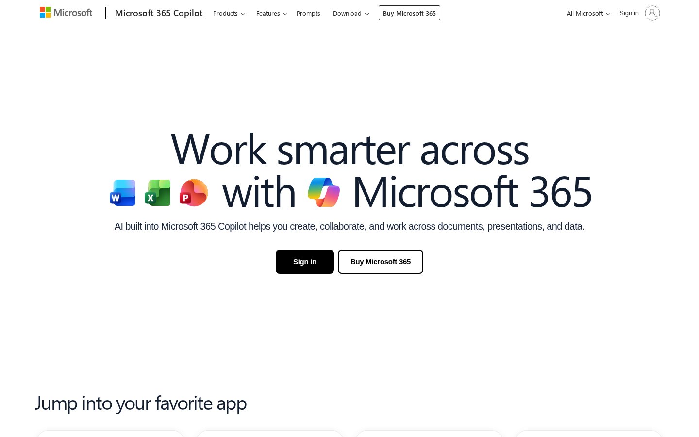 Screenshot of the office.com homepage