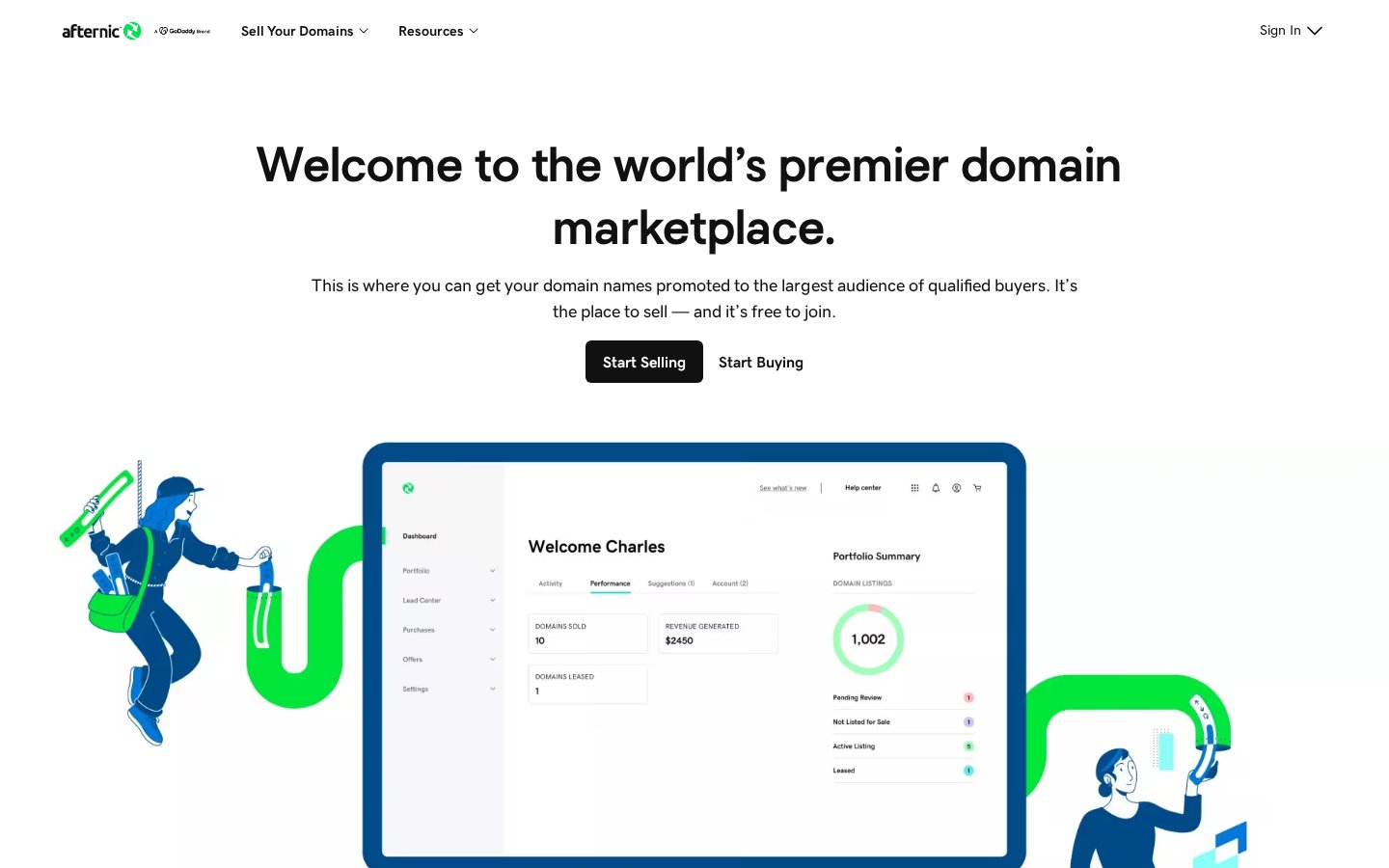 Screenshot of the afternic.com homepage