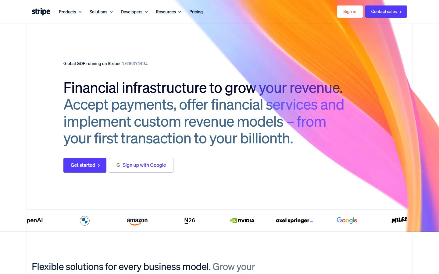 Screenshot of the stripe.com homepage