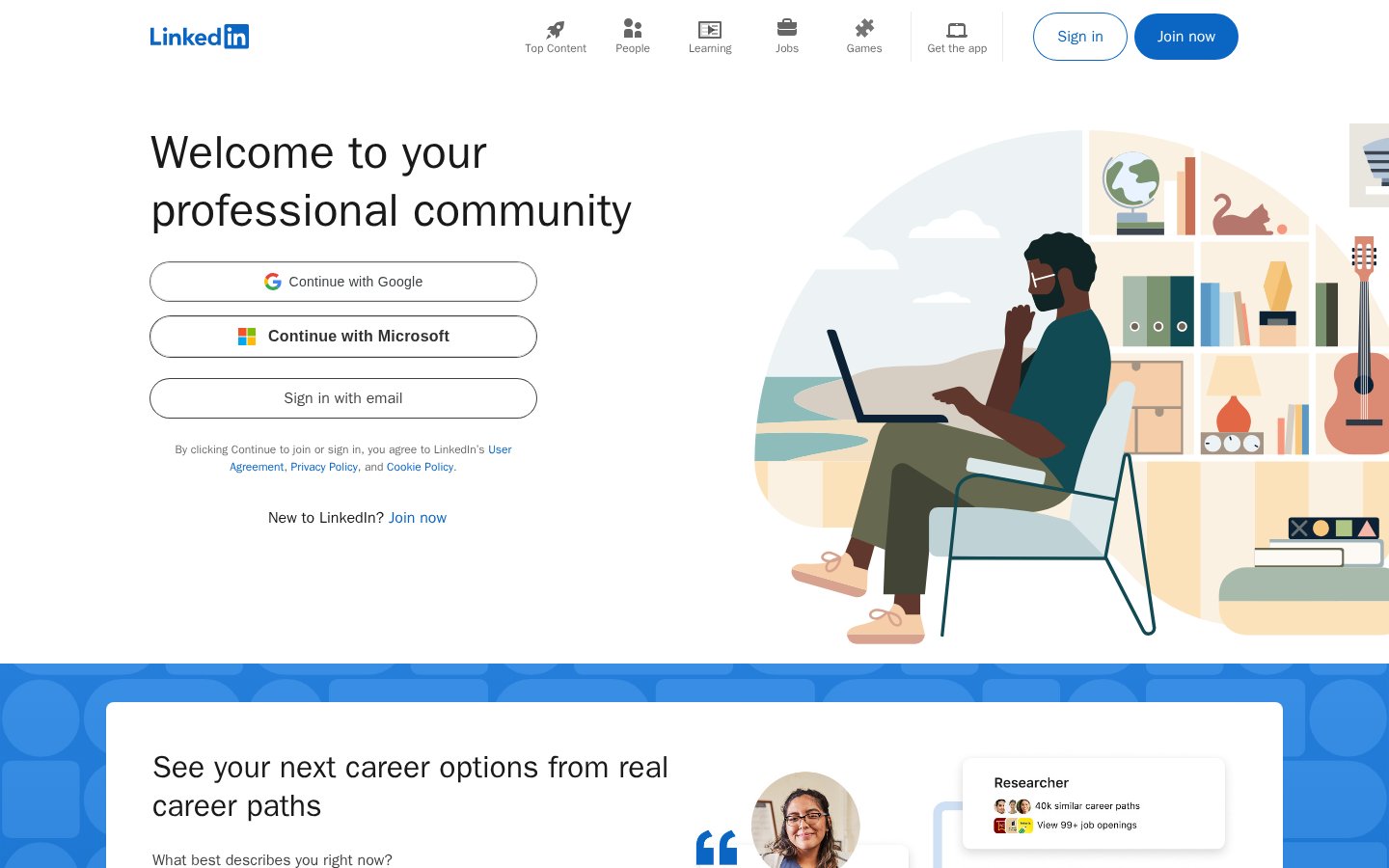 Screenshot of the linkedin.com homepage