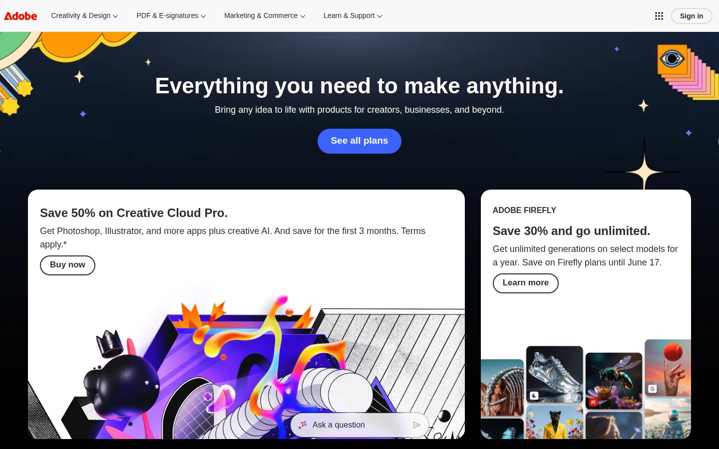 Screenshot of the adobe.com homepage