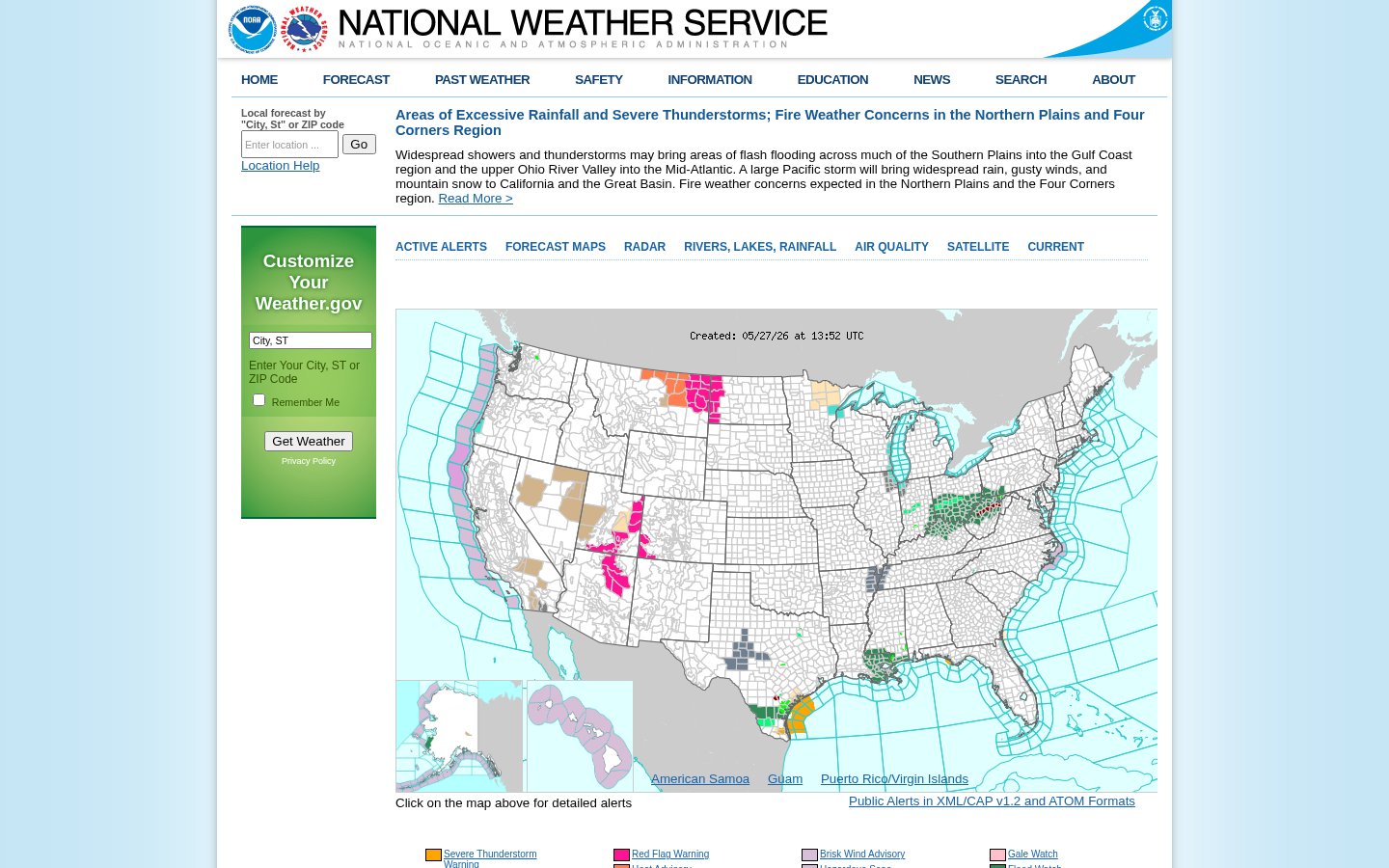 Screenshot of the weather.gov homepage