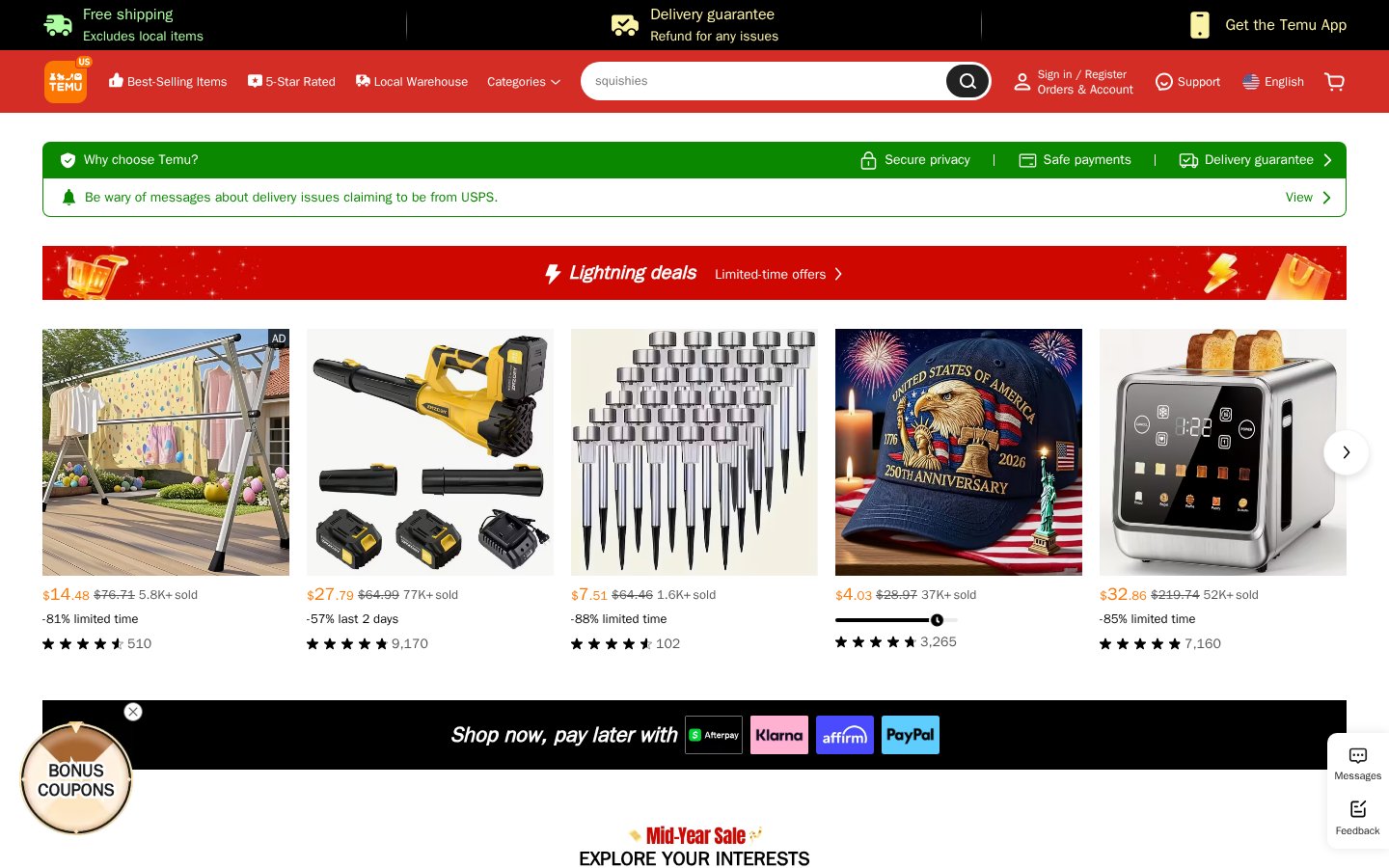 Screenshot of the temu.com homepage