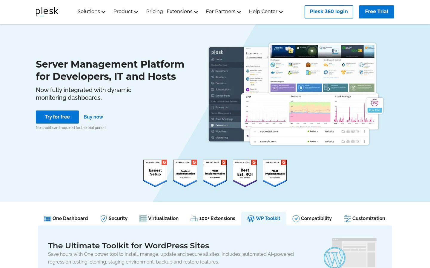 Screenshot of the plesk.com homepage