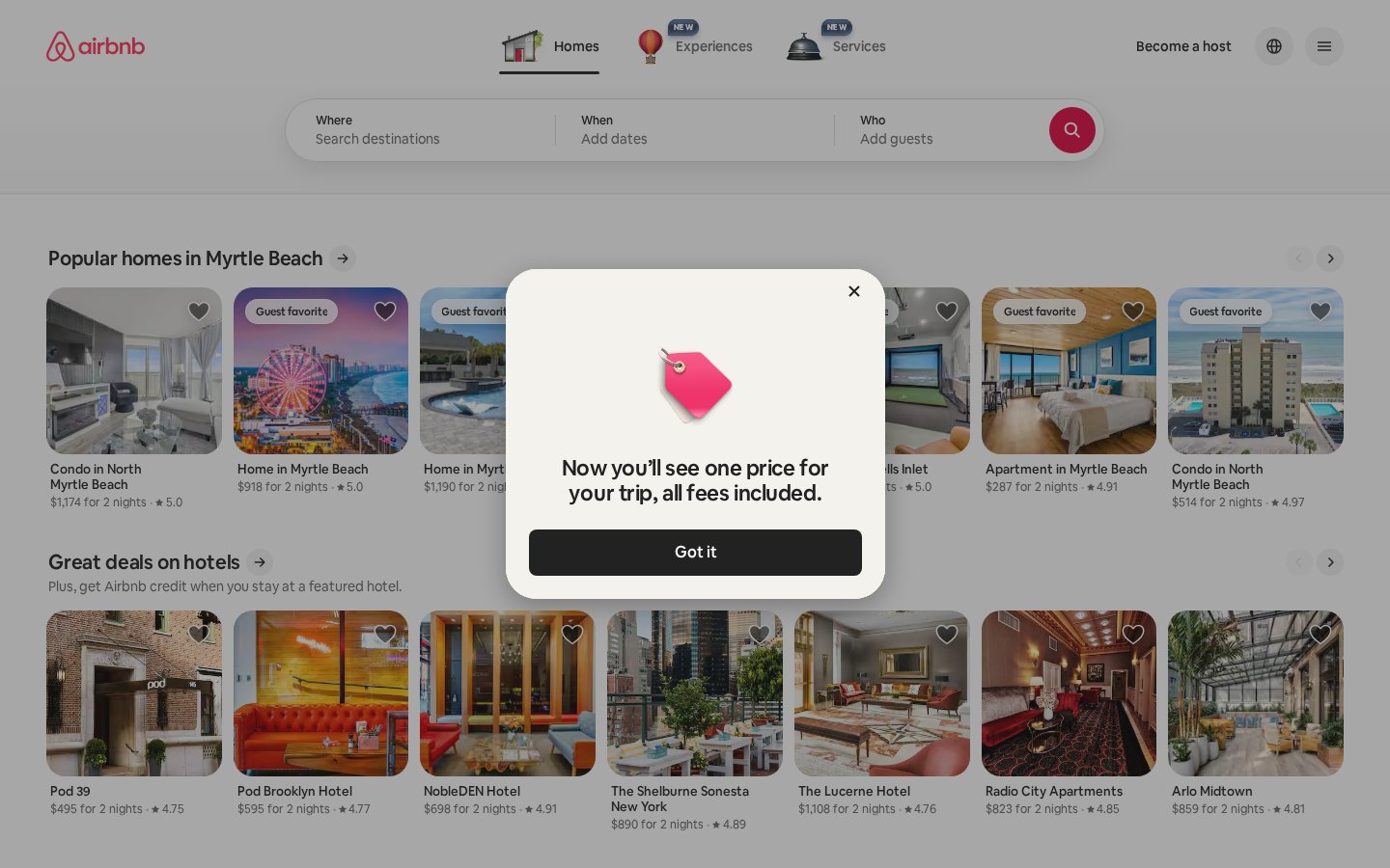 Screenshot of the airbnb.com homepage