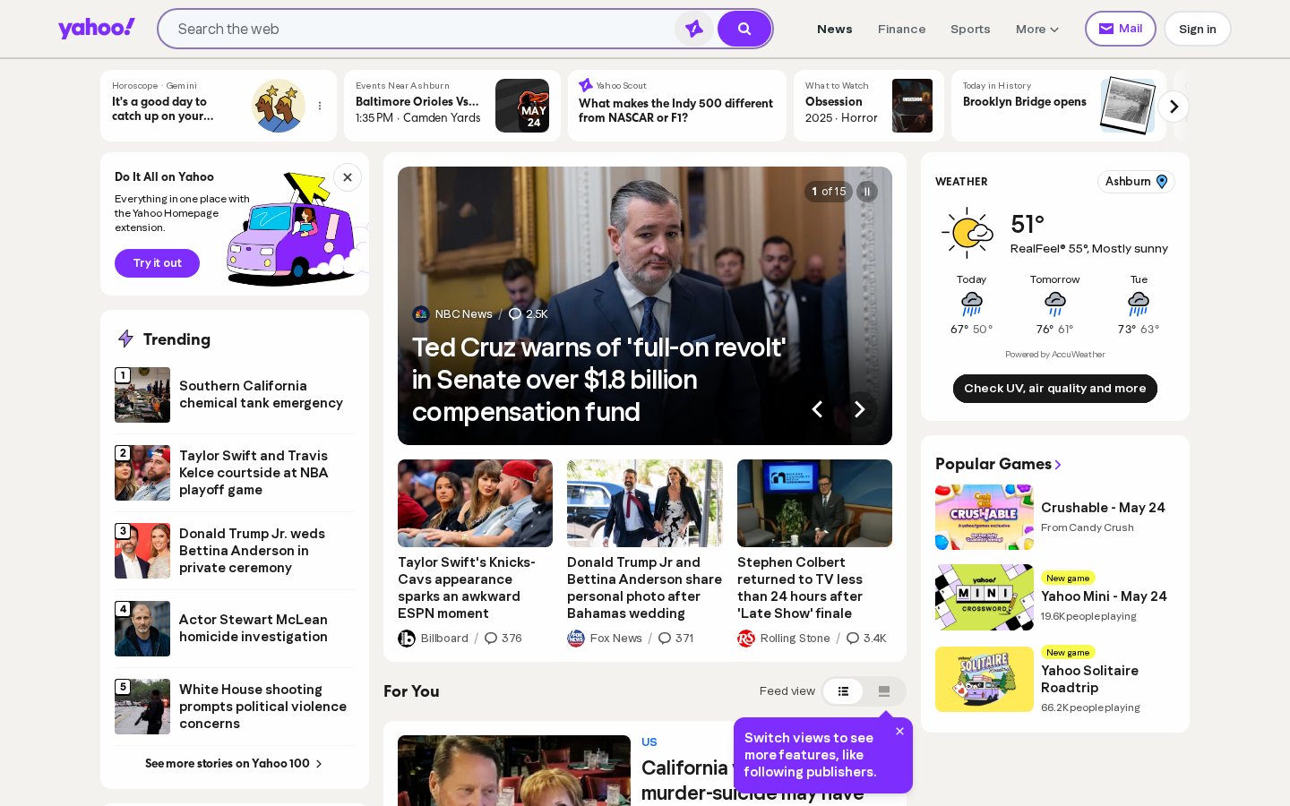Screenshot of the yahoo.com homepage