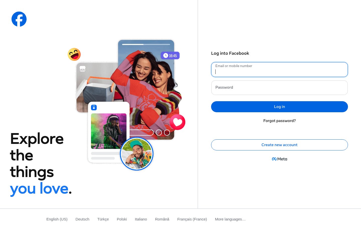 Screenshot of the facebook.com homepage