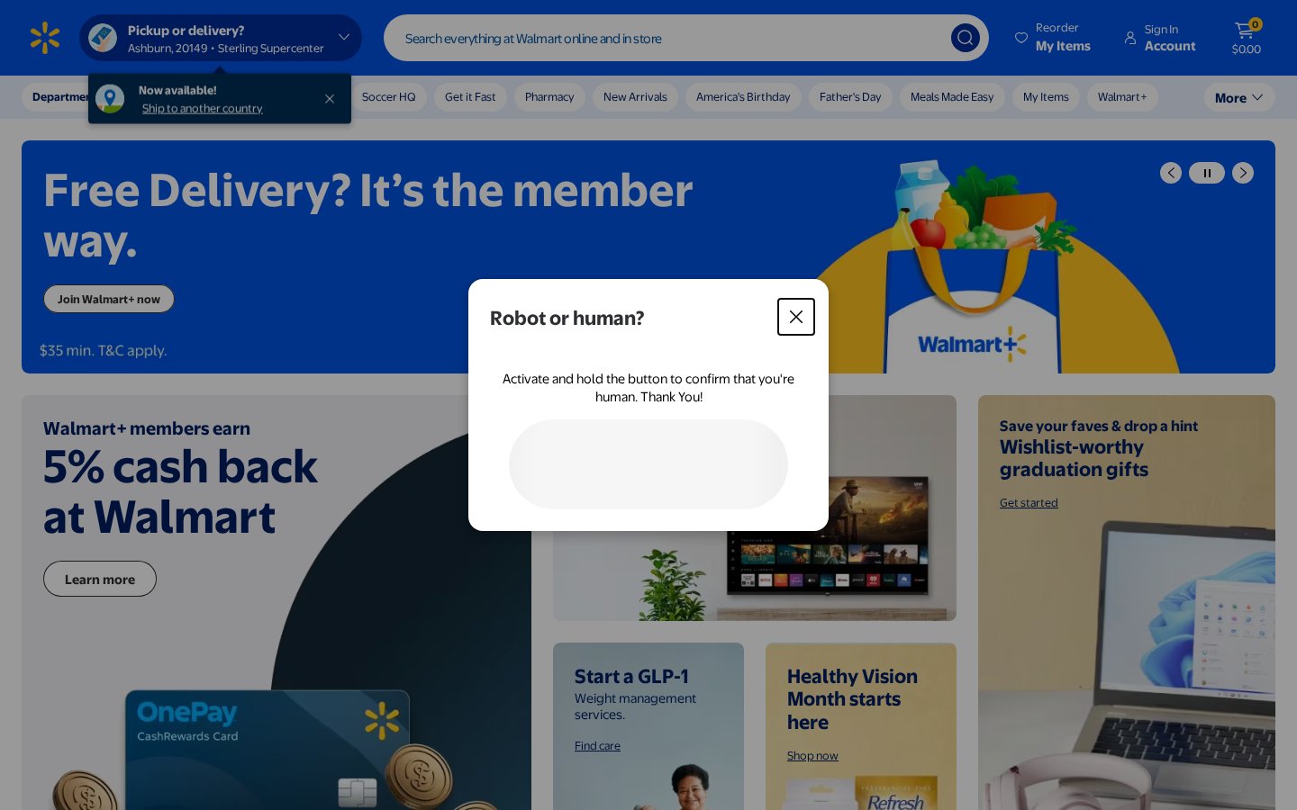 Screenshot of the walmart.com homepage