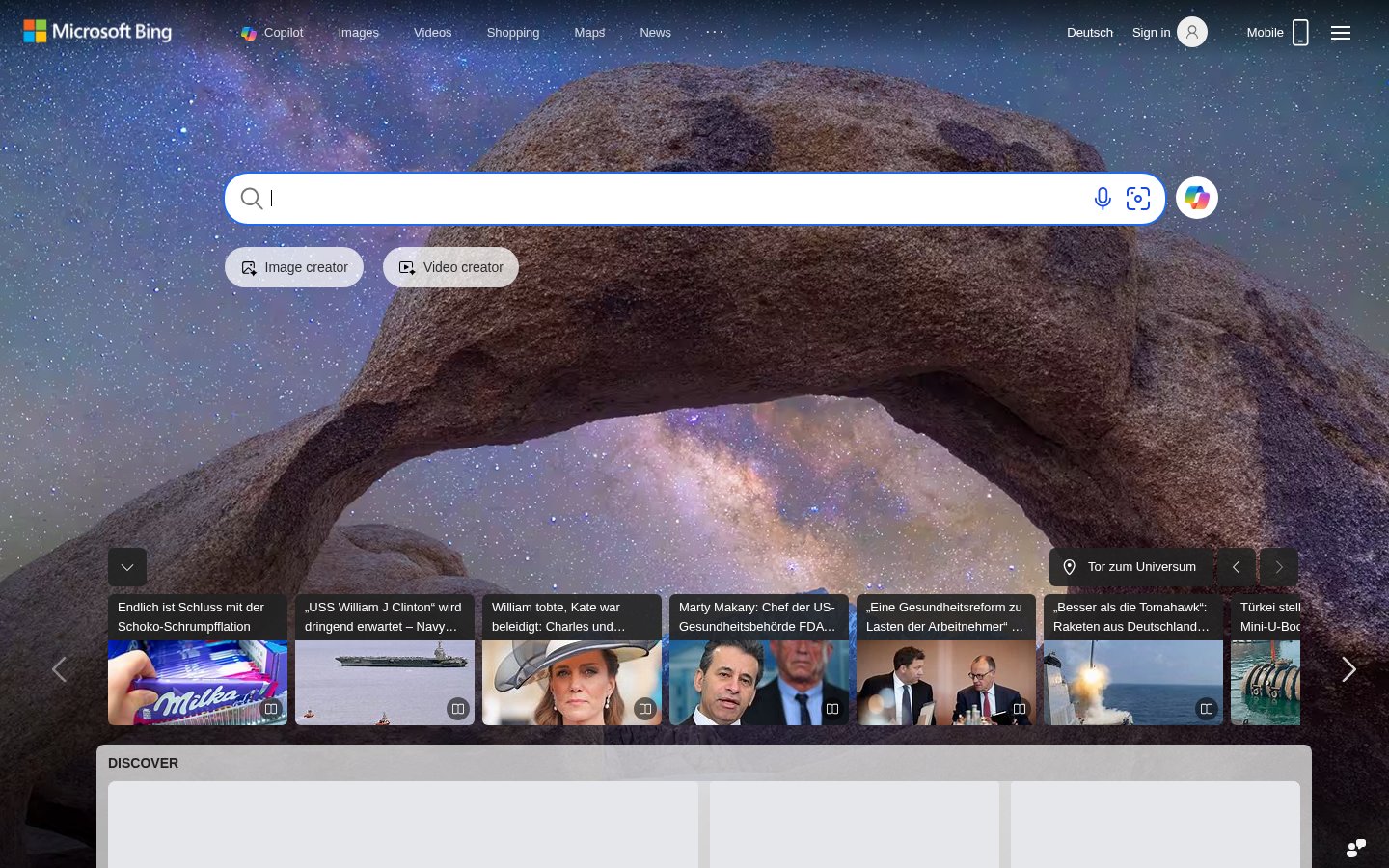 Screenshot of the bing.com homepage