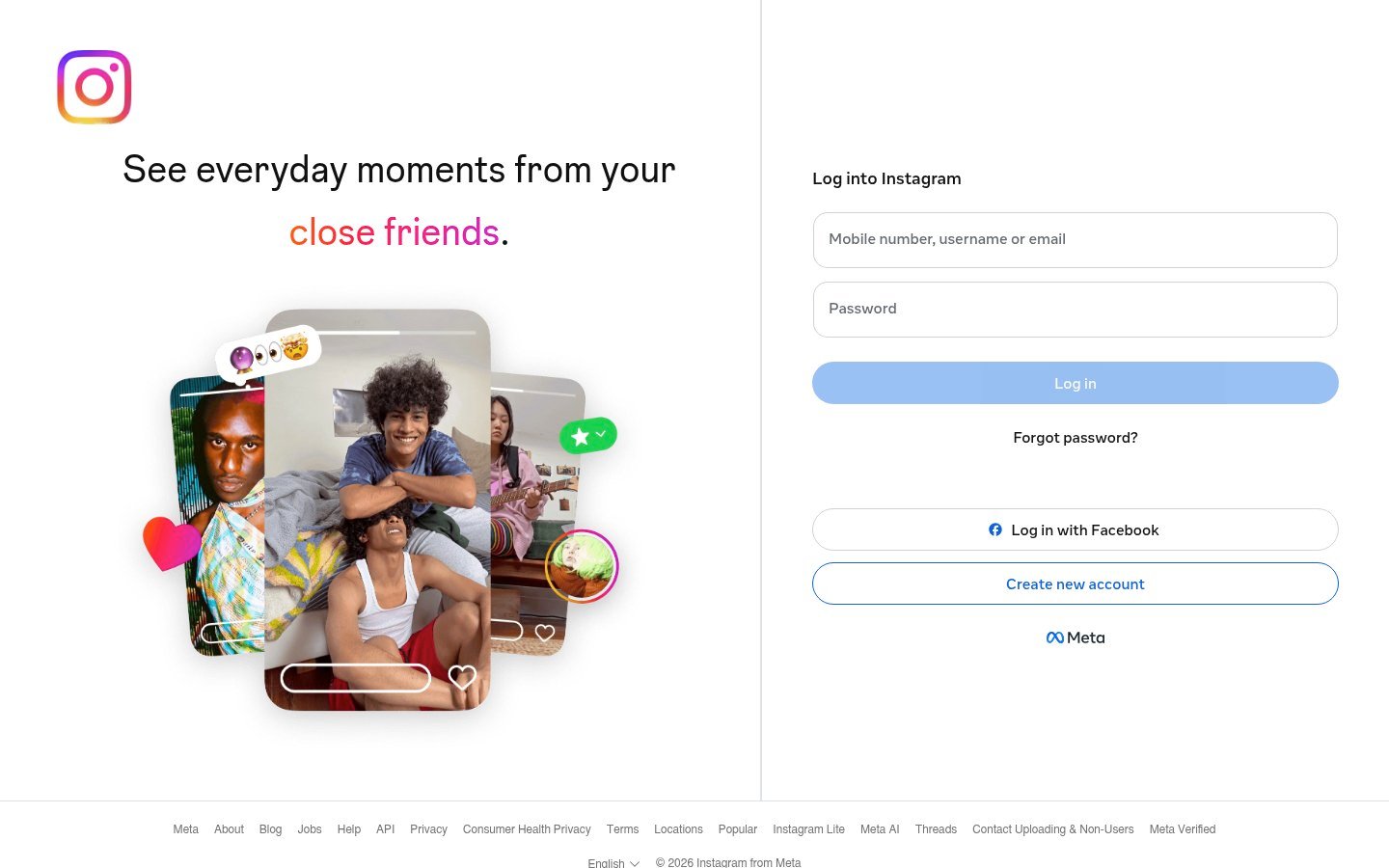 Screenshot of the instagram.com homepage