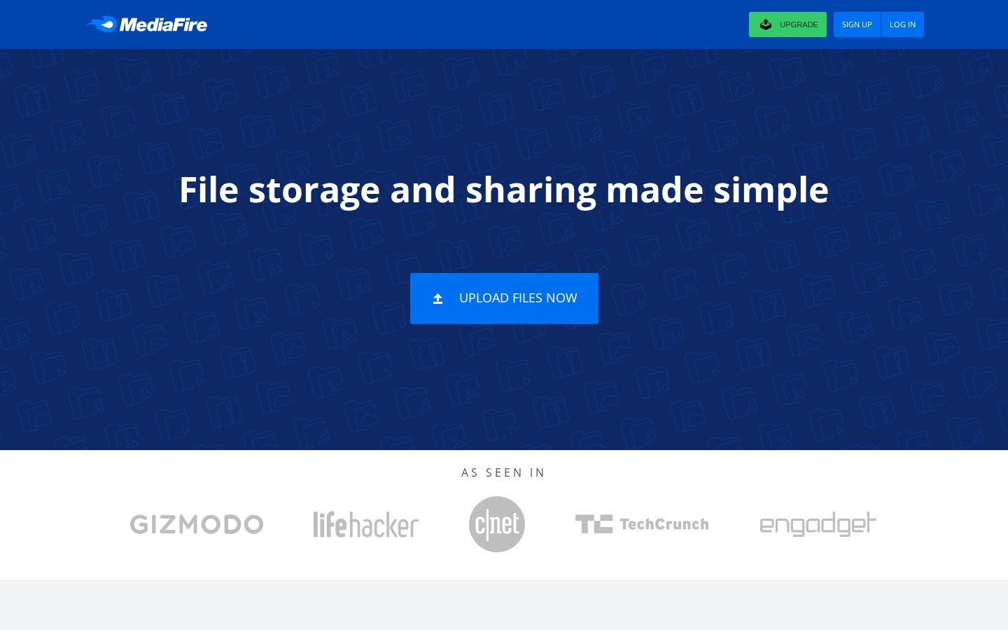 Screenshot of the mediafire.com homepage