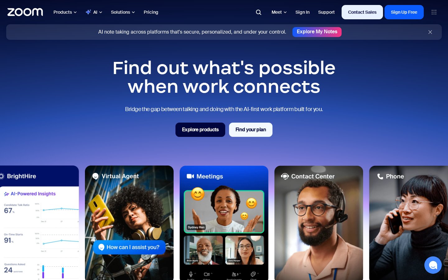 Screenshot of the zoom.us homepage
