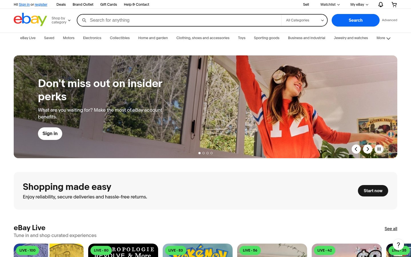 Screenshot of the ebay.com homepage