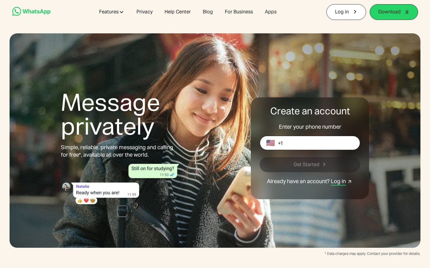 Screenshot of the whatsapp.com homepage