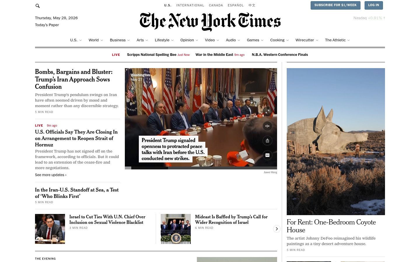 Screenshot of the nytimes.com homepage