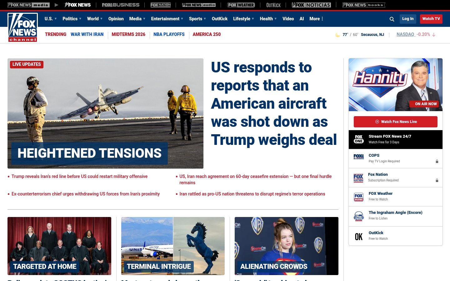 Screenshot of the foxnews.com homepage