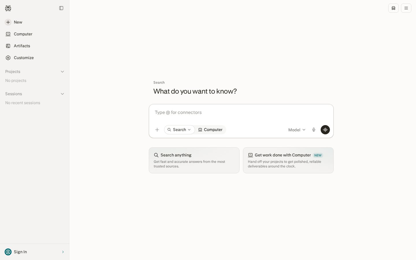 Screenshot of the perplexity.ai homepage