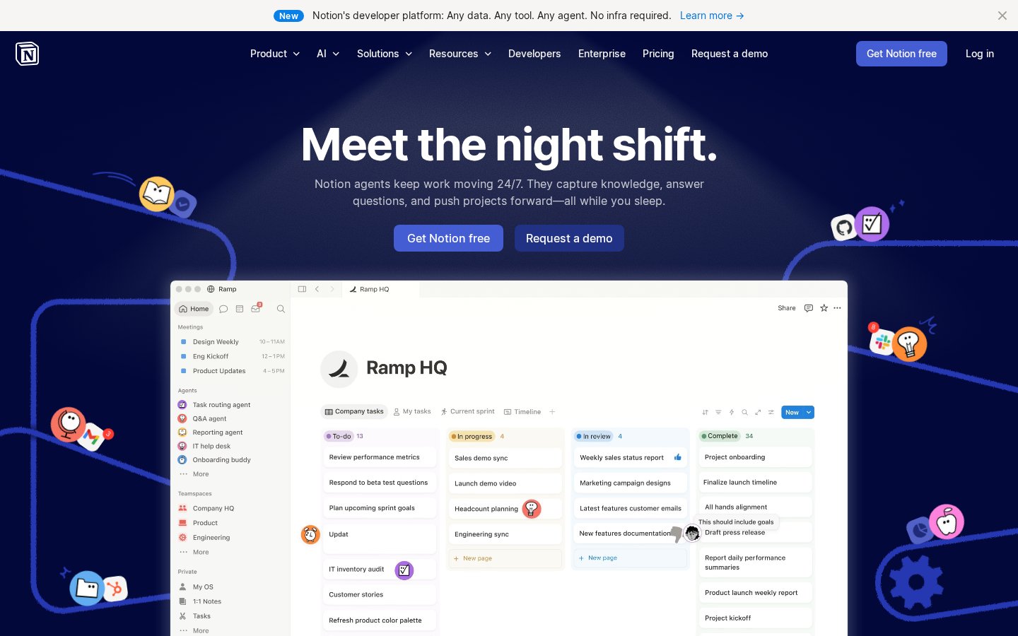 Screenshot of the notion.so homepage