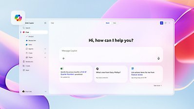 Microsoft — A copilot interface says, "Hi, how can I help you?"