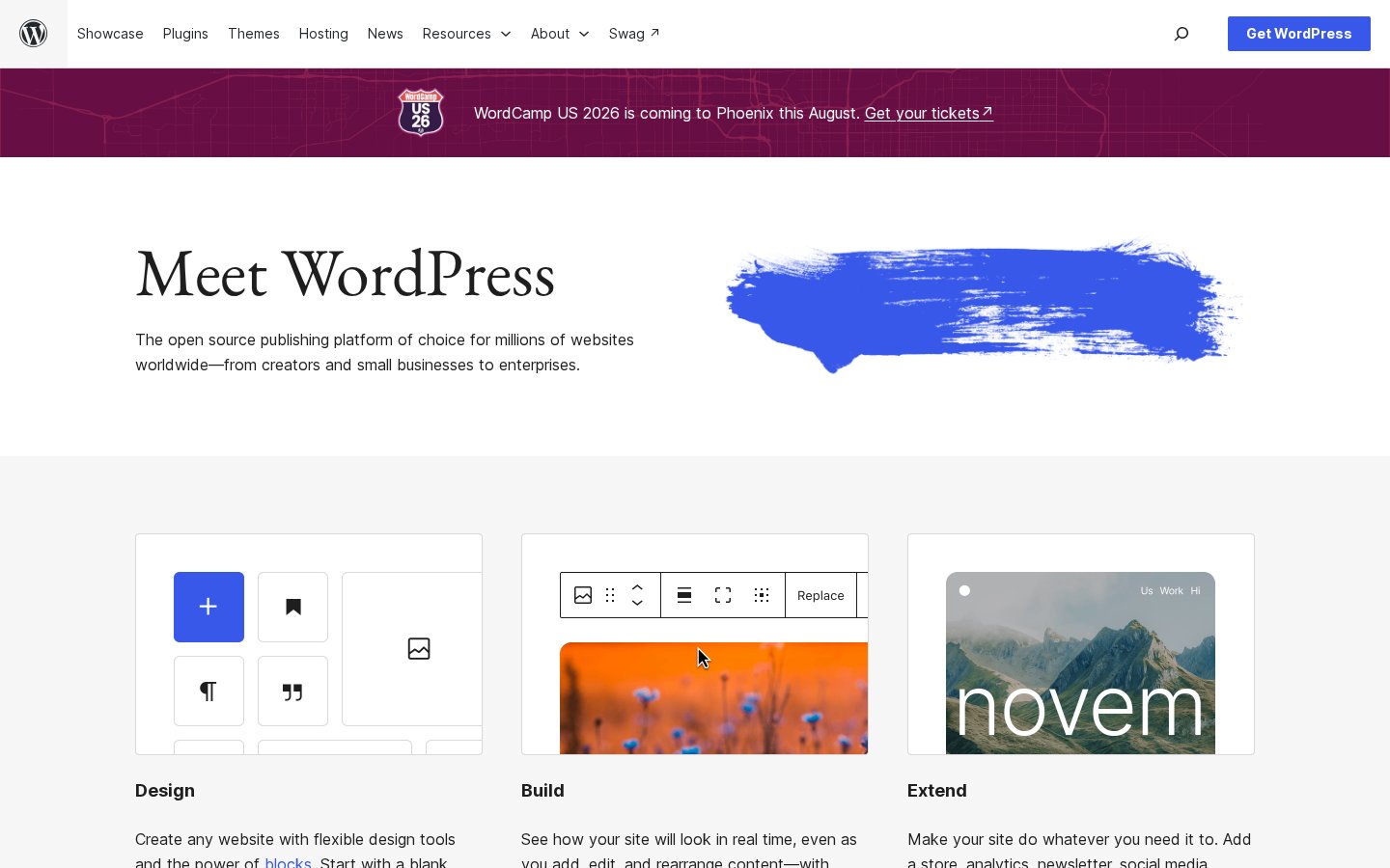 Screenshot of the wordpress.org homepage
