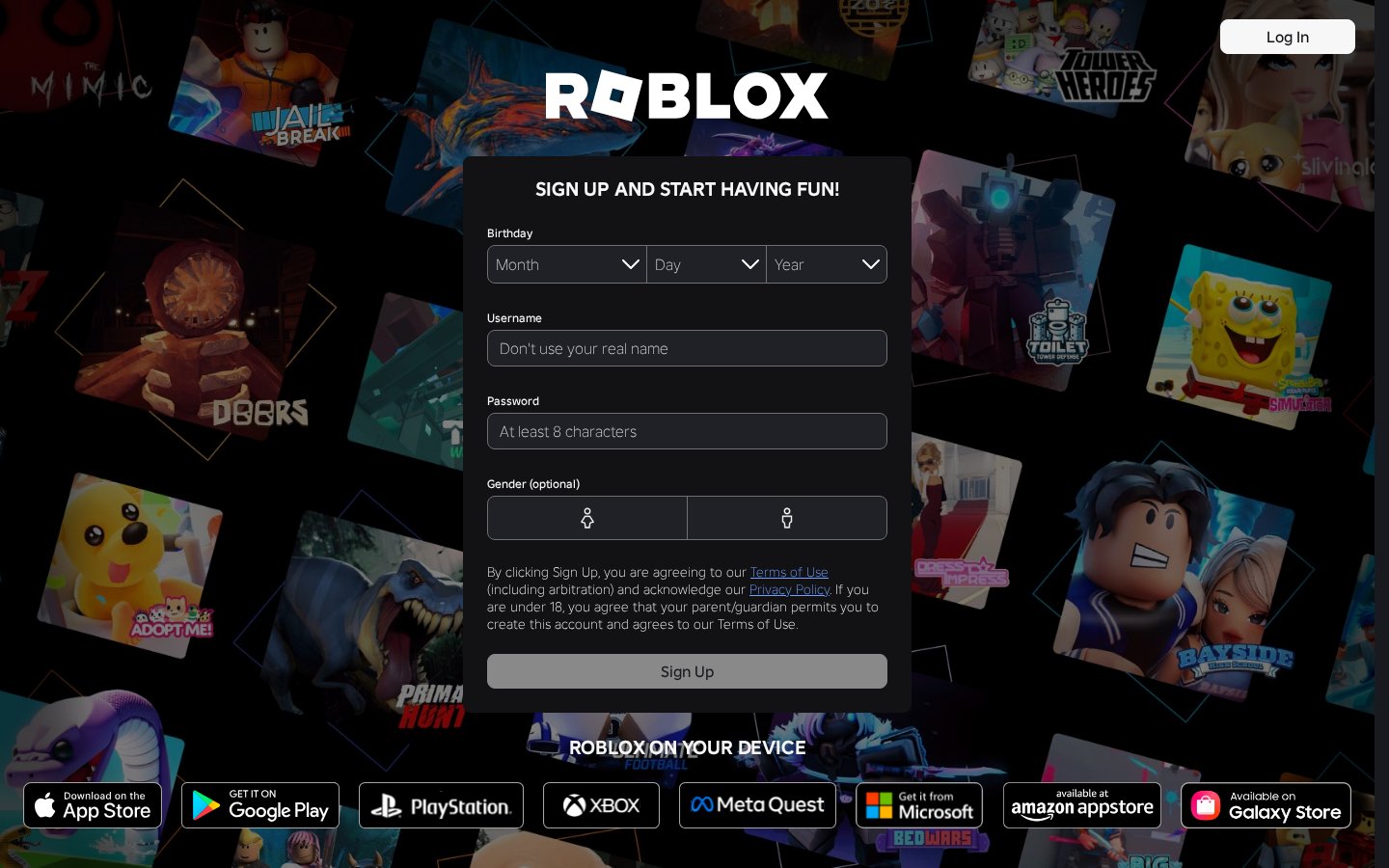 Screenshot of the roblox.com homepage