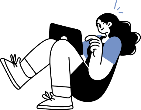 HugeDomains — Illustration of a woman using a computer tablet.