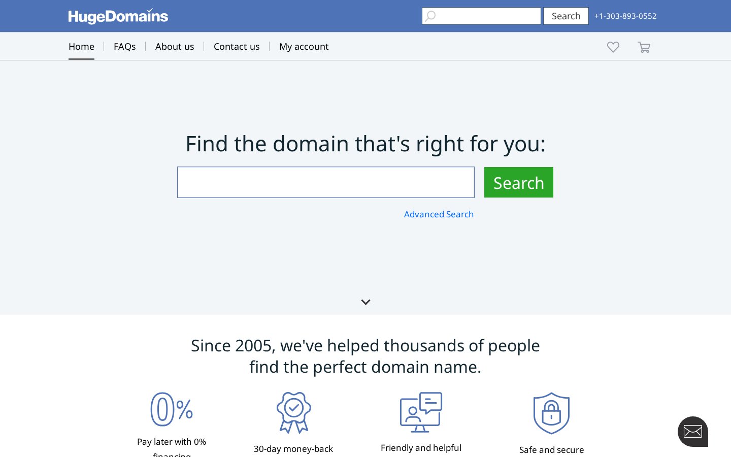 Screenshot of the hugedomains.com homepage