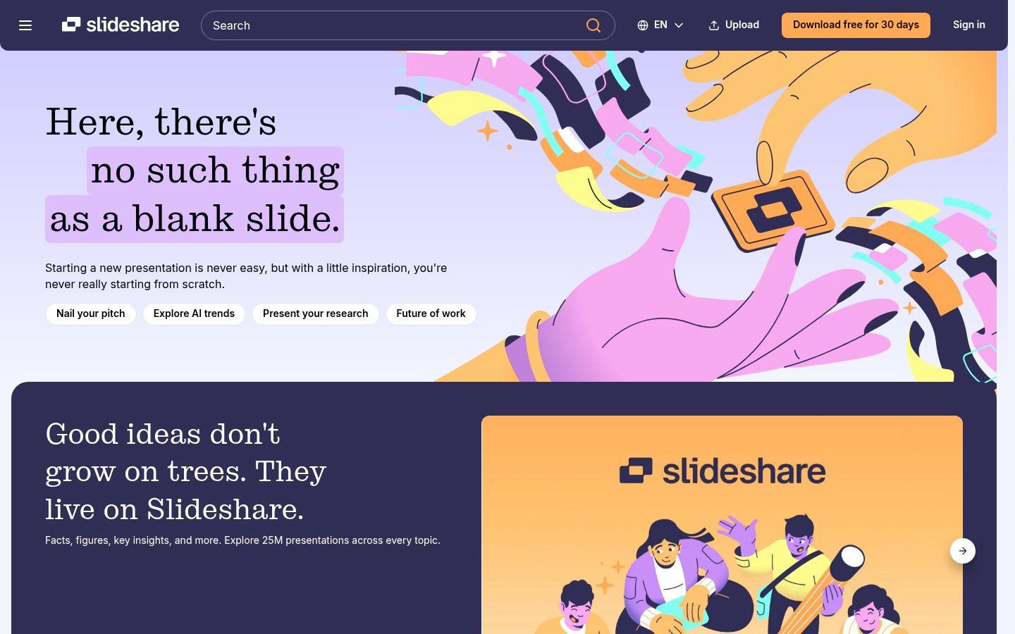 Screenshot of the slideshare.net homepage