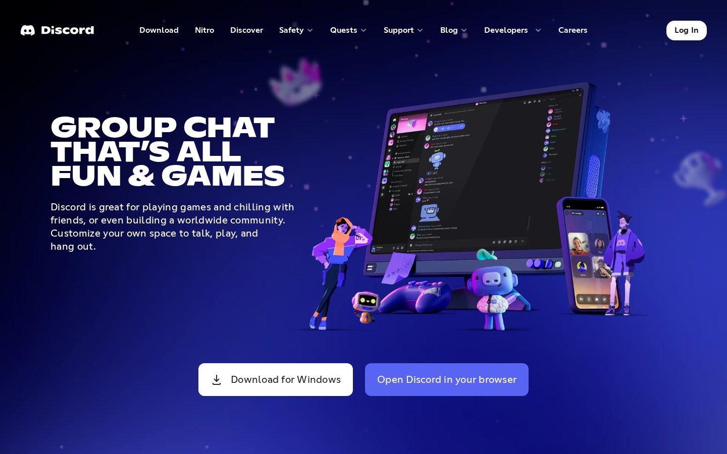Screenshot of the discord.com homepage
