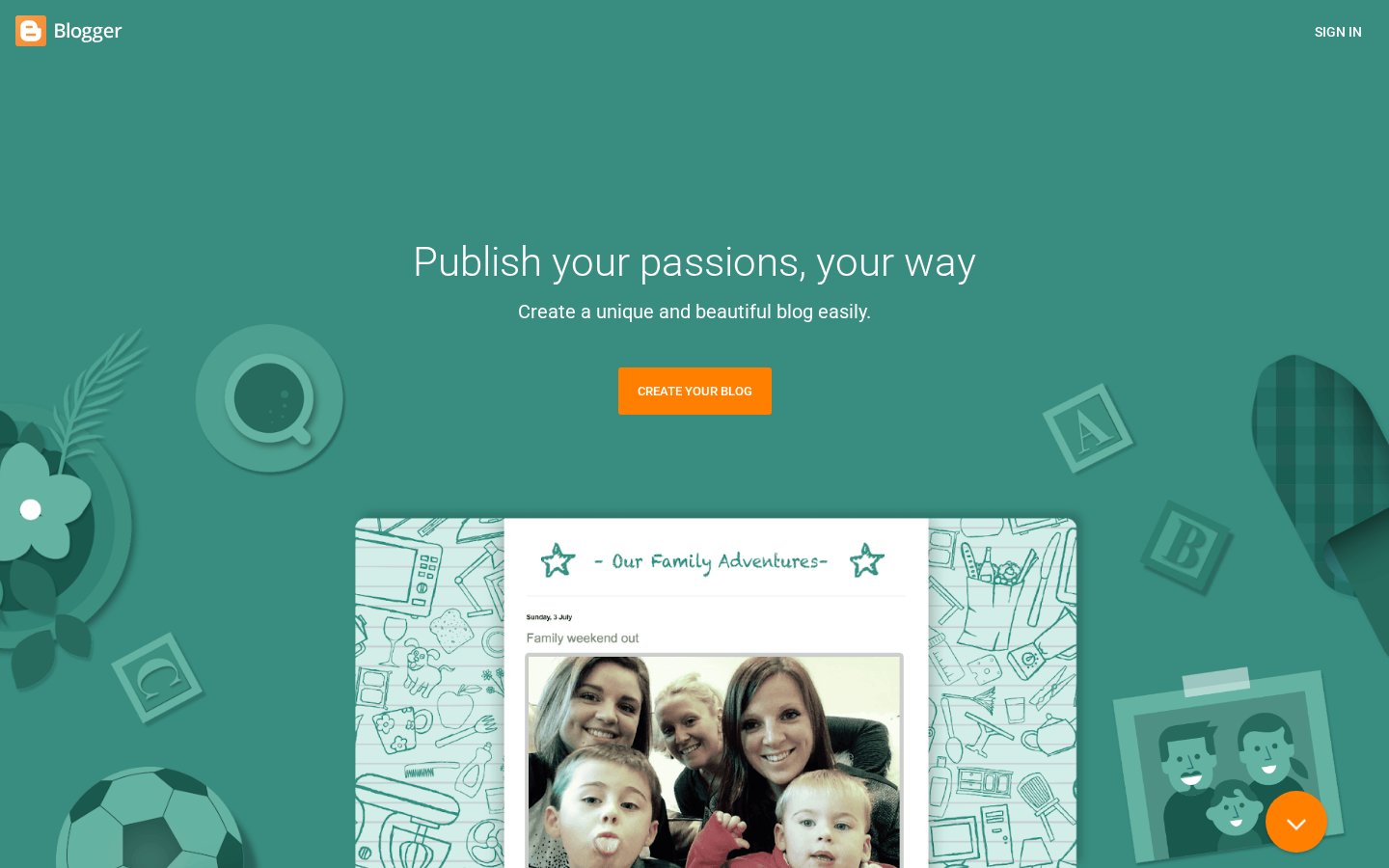 Screenshot of the blogger.com homepage