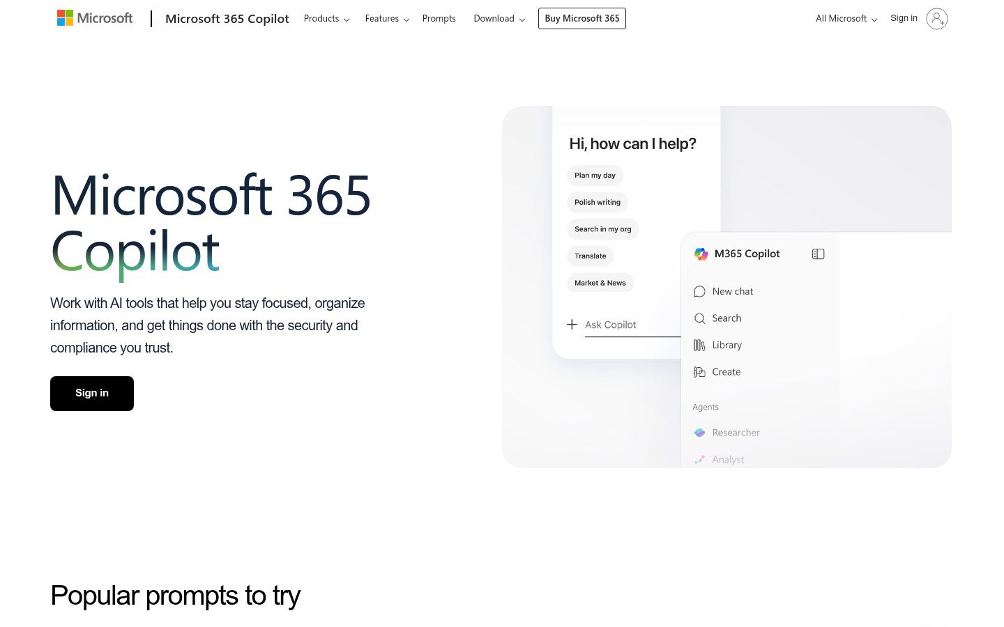 Screenshot of the microsoft365.com homepage
