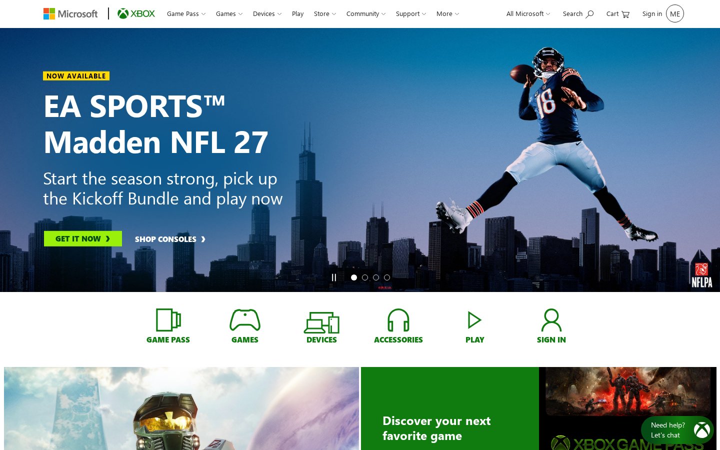Screenshot of the xbox.com homepage