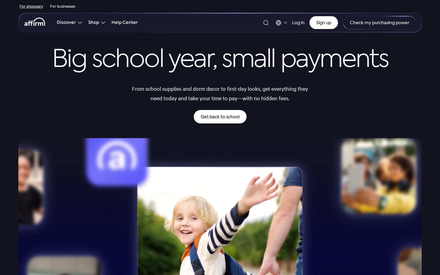 Screenshot of the affirm.com homepage