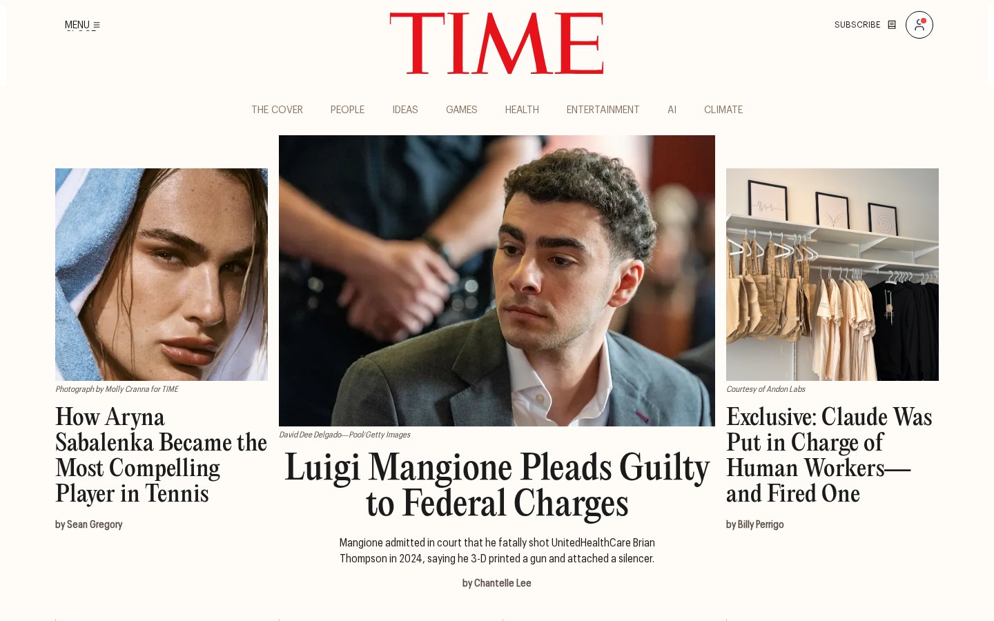 Screenshot of the time.com homepage