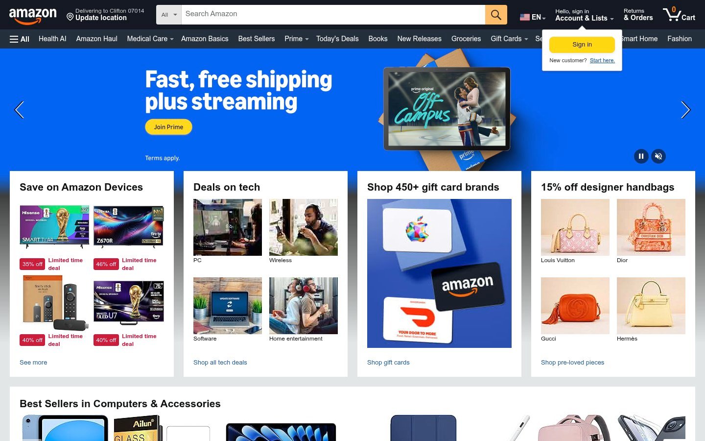 Screenshot of the amazon.com homepage