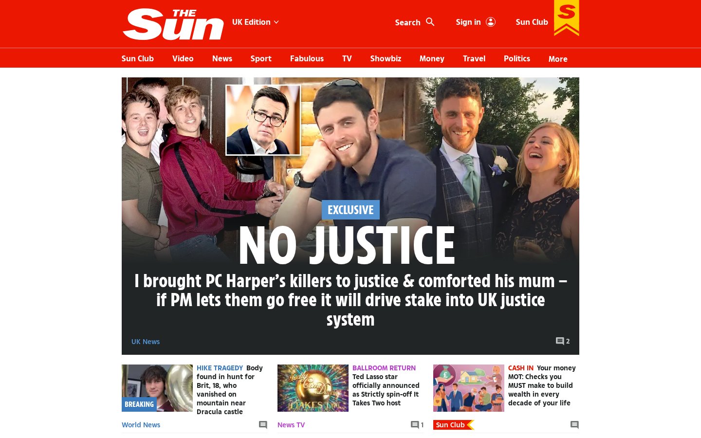 Screenshot of the thesun.co.uk homepage